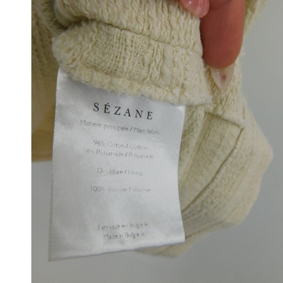 Sezane Cream Textured Button Front Midi Skirt Belted Waist Size 34 - Picture 4 of 6